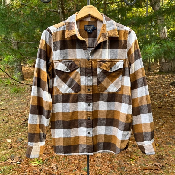 Pendleton Tops - Pendleton Cotton Flannel Plaid Shirt Neutral Women’s Size M